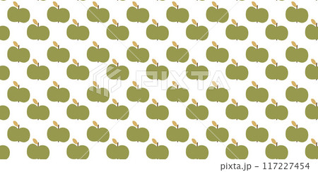 Seamless green apple fruit pattern in flat style. Vector Cartoon Sweet food background. Loop template for Packaging, Wallpaper, Decoration, Wrapping Paper. Nutrition and Health Eating concept. Seamless green apple fruit pattern in flat style. Vector Cartoon Sweet food background. Loop template for Packaging, Wallpaper, Decoration, Wrapping Paper. Nutrition and Health Eating concept. 117227454