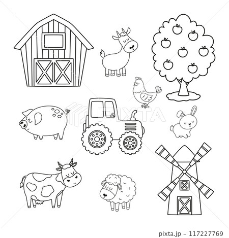 cute outline farm set isolated cute outline farm set isolated 117227769