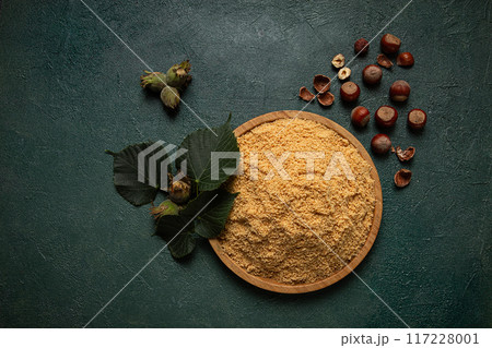 hazelnut flour, top view, filbert, cobnut, top view, no people, 117228001
