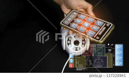 smart home concept and wireless control technology and security, ip camera smart home concept and wireless control technology and security, ip camera 117228941