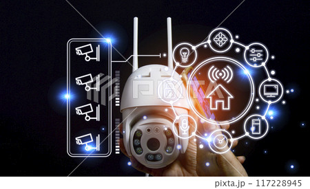 smart home concept and wireless control technology and security, ip camera smart home concept and wireless control technology and security, ip camera 117228945