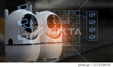 smart home concept and wireless control technology and security, ip camera 117229076