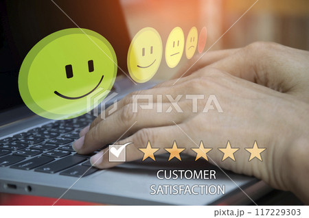 Users rate their service experience on the online application for a customer satisfaction survey concept. Users rate their service experience on the online application for a customer satisfaction survey concept. 117229303