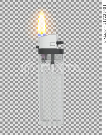 Plastic transparent lighter with lit flame 117229481