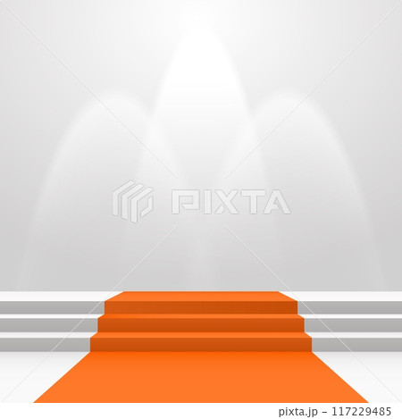 Orange carpet on stairs with spot lights 117229485