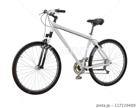 White bicycle, side front view isolated on white background, 3D illustration 117229489