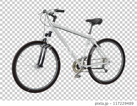White bicycle, side front view isolated on white background, 3D illustration 117229489