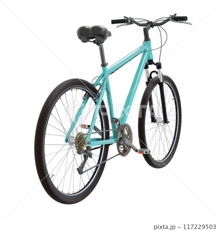Blue teal bicycle, top back view isolated on white background, 3D illustration 117229503