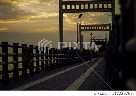 Evening sky on the bridge in the garden 117229768