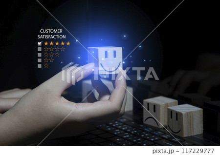 Users rate their service experience on the online application for a customer satisfaction survey concept. Users rate their service experience on the online application for a customer satisfaction survey concept. 117229777