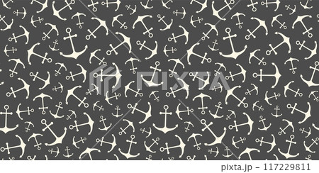 Nautical seamless pattern with geometric ship anchors 117229811