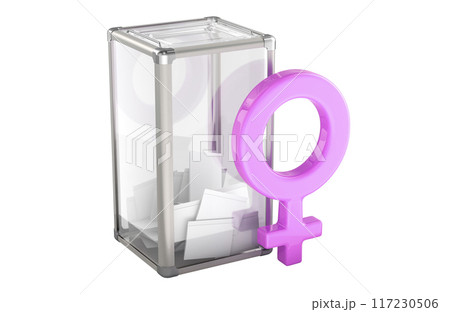 Election ballot box with Female Gender Symbol, 3D rendering 117230506