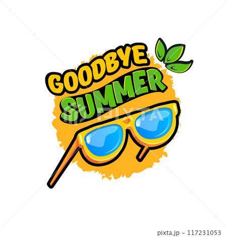 vector goodbye summer concept illustration with vintage orange summer sunglasses isolated on white. End of summer label, sticker , icon, logo and creative poster design template 117231053