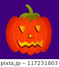 Halloween Jack-o-Lantern pumpkin isolated on violet background. 117231803