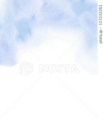 Watercolor card template. Abstract stains texture design element in soft sky blue hues. Dreamy peaceful hand painted ink spill background for invitation, save the date, wedding, postcard, quotes 117232261