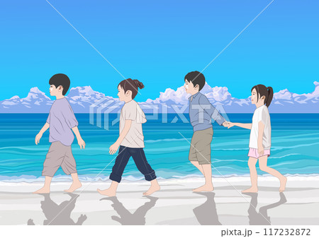 海岸を歩く子供たちのイラスト 117232872
