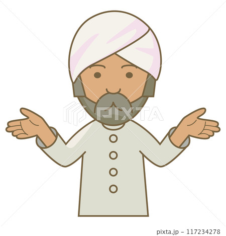 両手を広げて何か説明するインド人男性 117234278