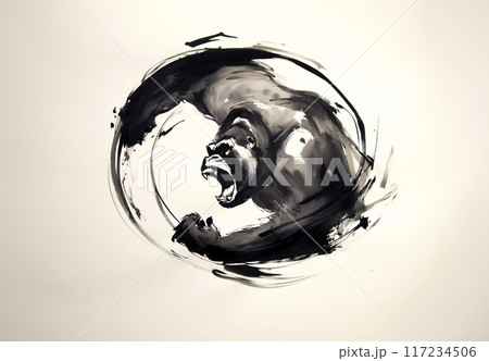 ゴリラの水墨画 117234506