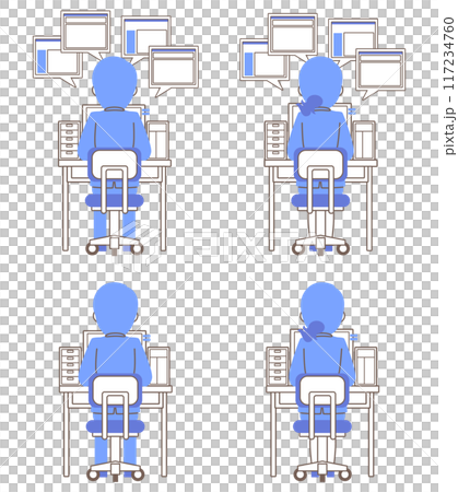 坐在電腦前的員工後方視圖的插圖集 117234760