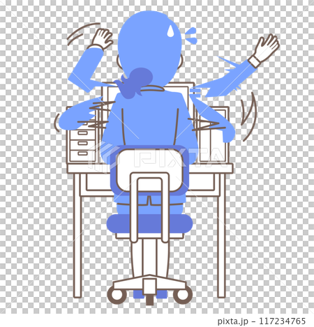 Rear view of a female employee busy with clerical work on a computer 117234765