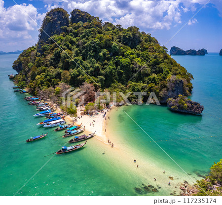 Aerial view of Koh Pakbia or Phak Bia island in Krabi, Thailand 117235174