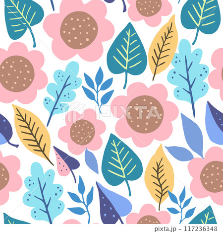 Minimalistic modern abstract floral seamless pattern in pastel colors. Minimalistic modern abstract floral seamless pattern in pastel colors. 117236348