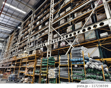 Warehouse with shelves and boxes in the shopping mall for retail Warehouse with shelves and boxes in the shopping mall for retail 117236599