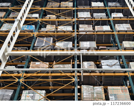 Warehouse with shelves and boxes in the shopping mall for retail 117236600