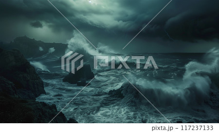 嵐の日本の湾 117237133
