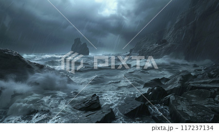 嵐の日本の湾 117237134