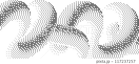 Pixelated gradient undulate shape. Black dither texture background. Dotted fluid curvy form for banner, poster, leaflet. Abstract rasterized squiggle overlay wallpaper. Vector comic backdrop 117237257