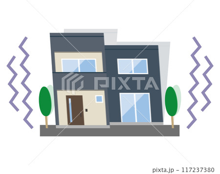 地震で揺れる家のイラスト 117237380
