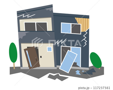 地震で被害にあった家のイラスト 117237381