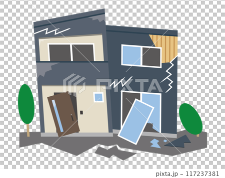 地震で被害にあった家のイラスト 117237381