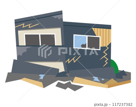 地震で倒壊した家のイラスト 117237382