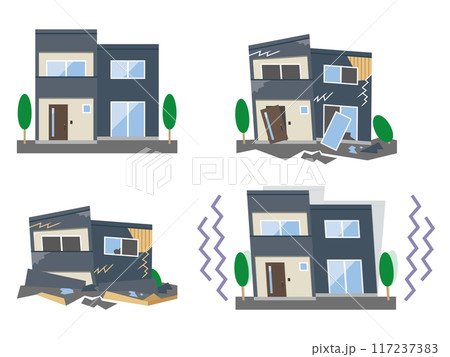 地震で被害にあう家のイラスト 117237383