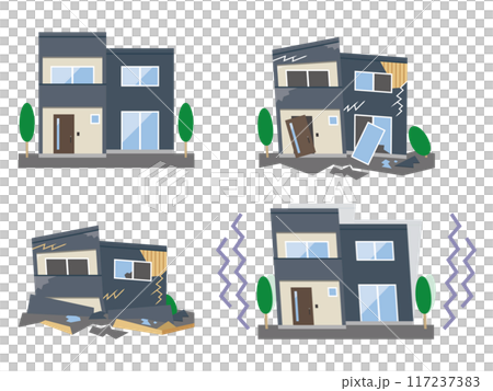 地震で被害にあう家のイラスト 117237383