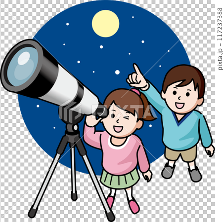 星空観察をする女の子と男の子 117237388