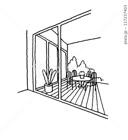 バルコニーの線画 117237403