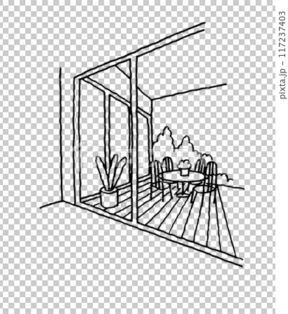バルコニーの線画 117237403