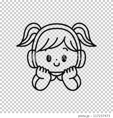 Girl wearing headphones, line drawing Girl wearing headphones, line drawing 117237473