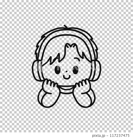 Boy wearing headphones, line drawing Boy wearing headphones, line drawing 117237475