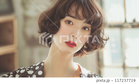 レトロな女性のヘアモデル写真 117237719