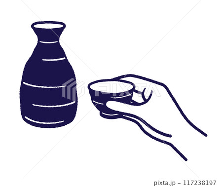 徳利に入った日本酒とおちょこを手に持ったイラスト 徳利に入った日本酒とおちょこを手に持ったイラスト 117238197