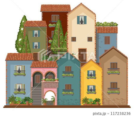 Colorful Mediterranean Village Buildings Colorful Mediterranean Village Buildings 117238236