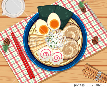 Delicious Ramen Bowl with Toppings Delicious Ramen Bowl with Toppings 117238252
