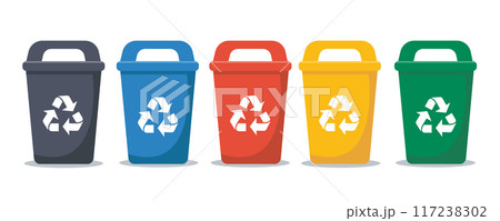 multi colored trash cans isolated on white background vector illustration 117238302