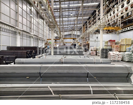 A big warehouse packed with numerous metallic nets and profile 117238458