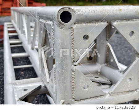 Metal parts of the stage are stacked on top of each other Metal parts of the stage are stacked on top of each other 117238523