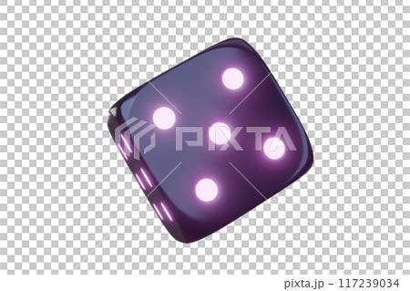 Casino gambling game dice. Iridescent dice with neon colors. Purple dice. 3d render 117239034